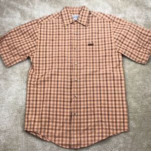 Carhartt Orange Plaid Button Down Shirt Mens Size S Small Short Sleeve Relaxed
